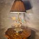 chrome or brass glass lamp, flower and butterfly 1975 to 80s pleated shade