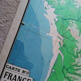 Old physical France map N°11 Hatier Kaeppelin cardboard.