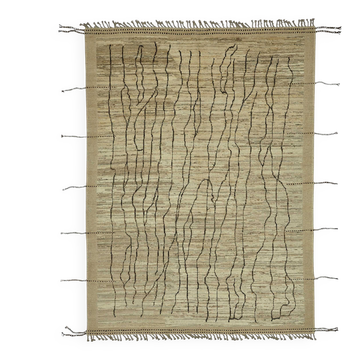 Tapis décoratif tribal fait main en laine beige 222 cm x 303 cm