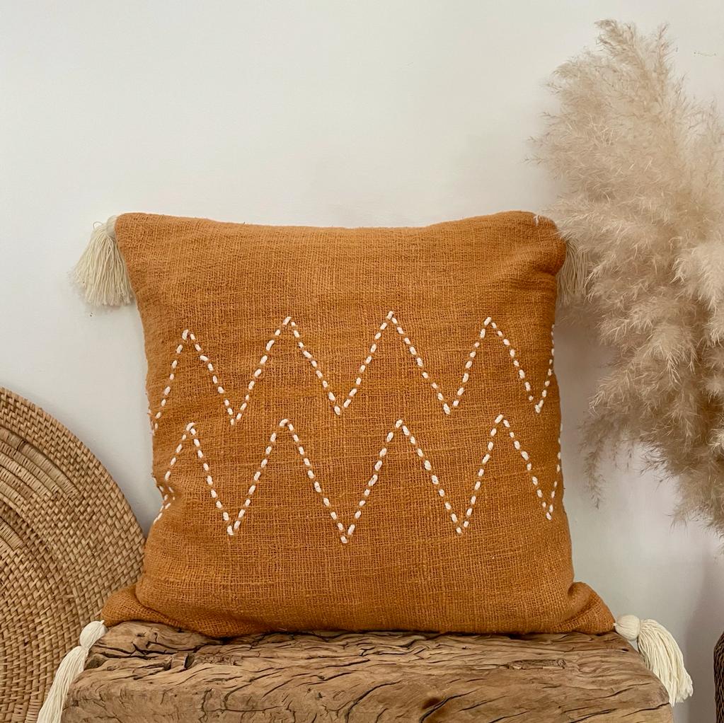 Housse de coussin bohème zak ocre