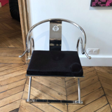 Contemporary design chrome chair inspired by Chinese traditionalism, calfskin upholstery