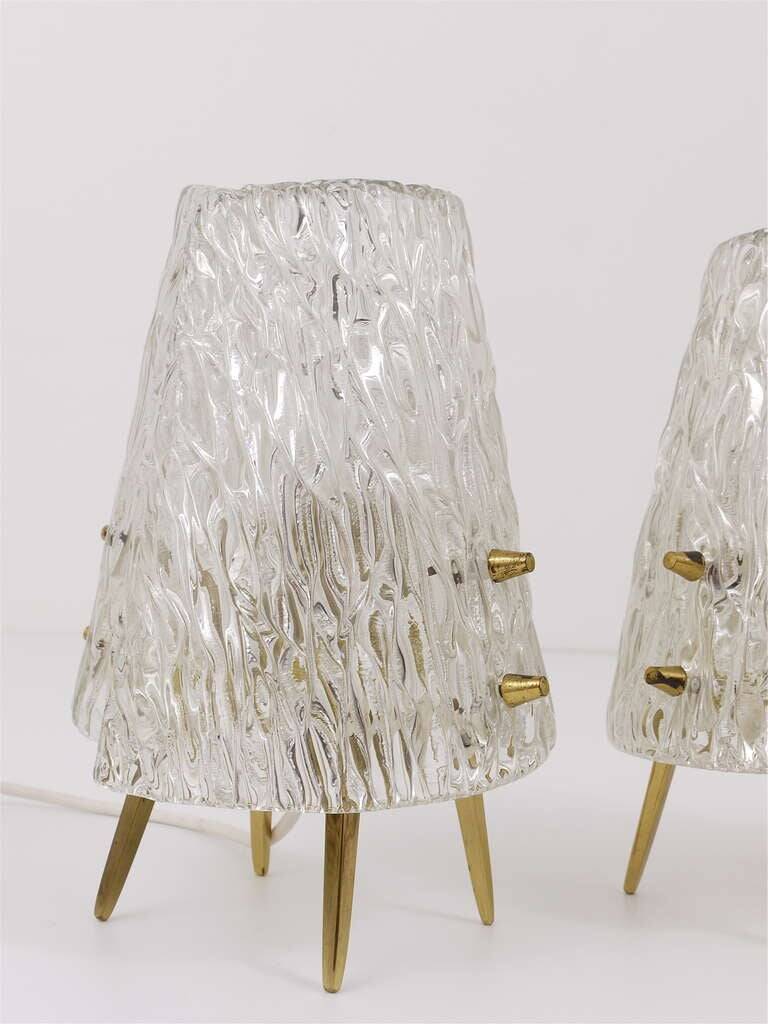 Pair of mid-century brass and textured glass table lamps, Austria, 1950s