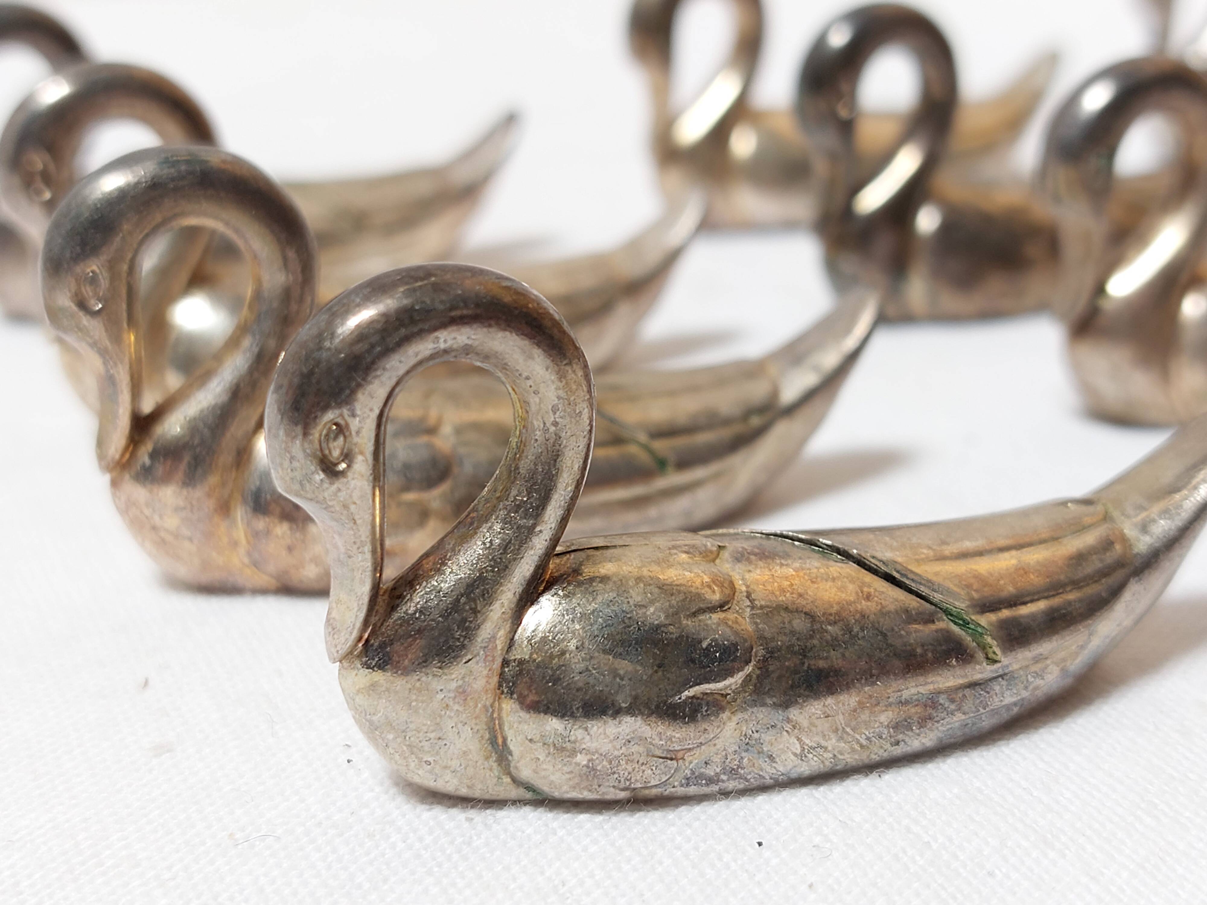 set de 12 porte-noms ou porte-menus de table en forme de canard / cygne - Vintage