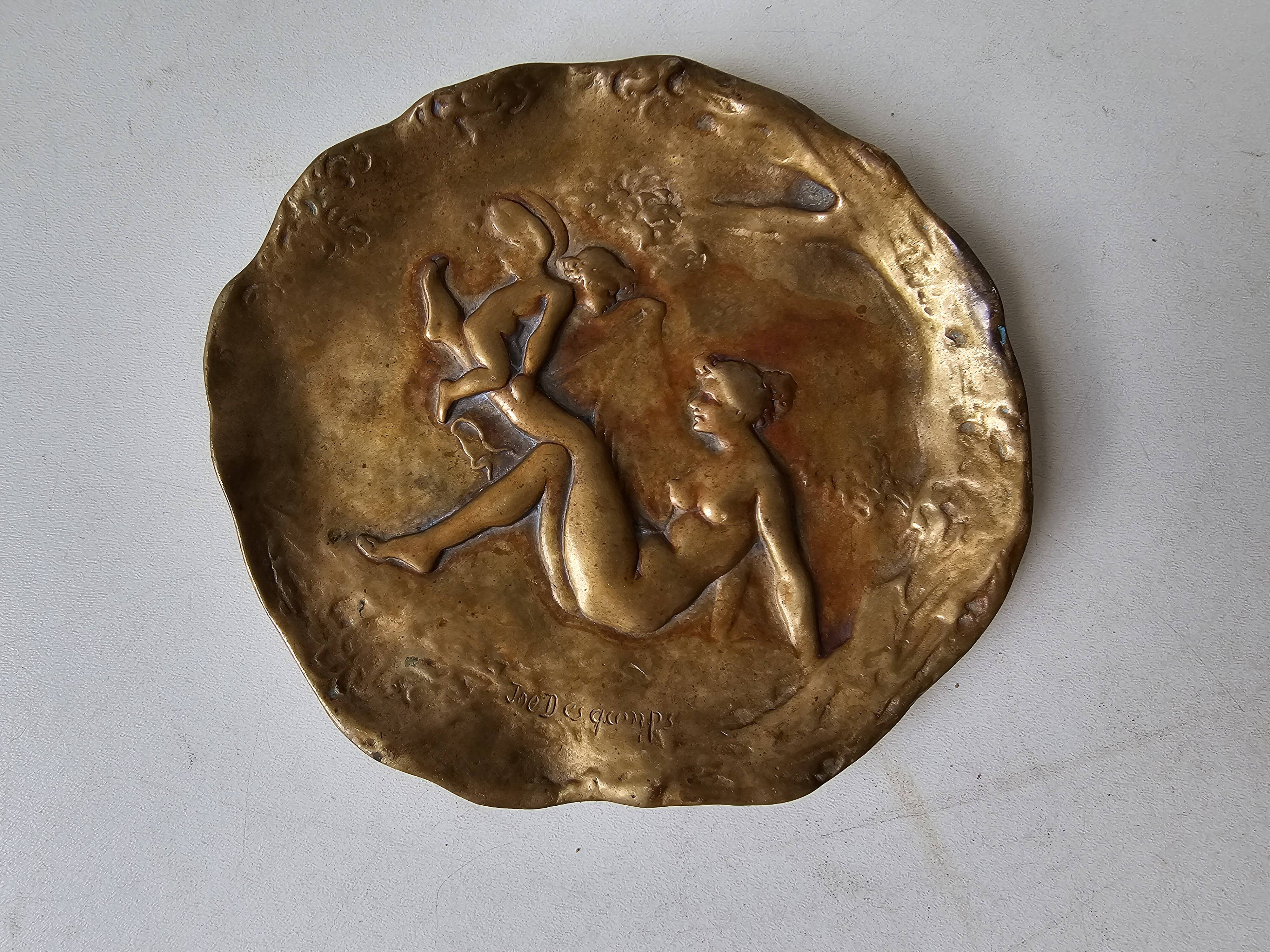 Ashtray / bronze bowl Figurative nude - Art Nouveau signed Joe Desco