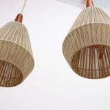Vintage hanging lamp with two shades and teak, 1960s Sweden