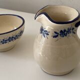 Handcrafted ceramic pitcher and bowl signed – blue decor – vintage tableware