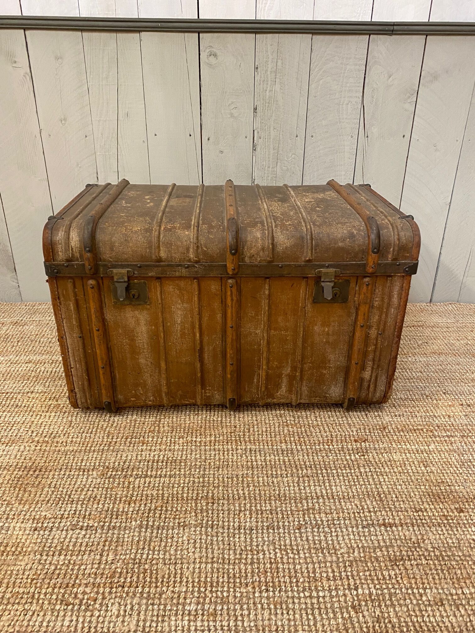 Antique trunk monogrammed coated canvas