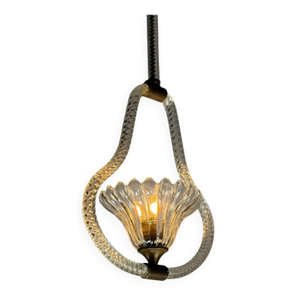 Venetian chandelier in colourless Murano glass and brass, circa 1950.