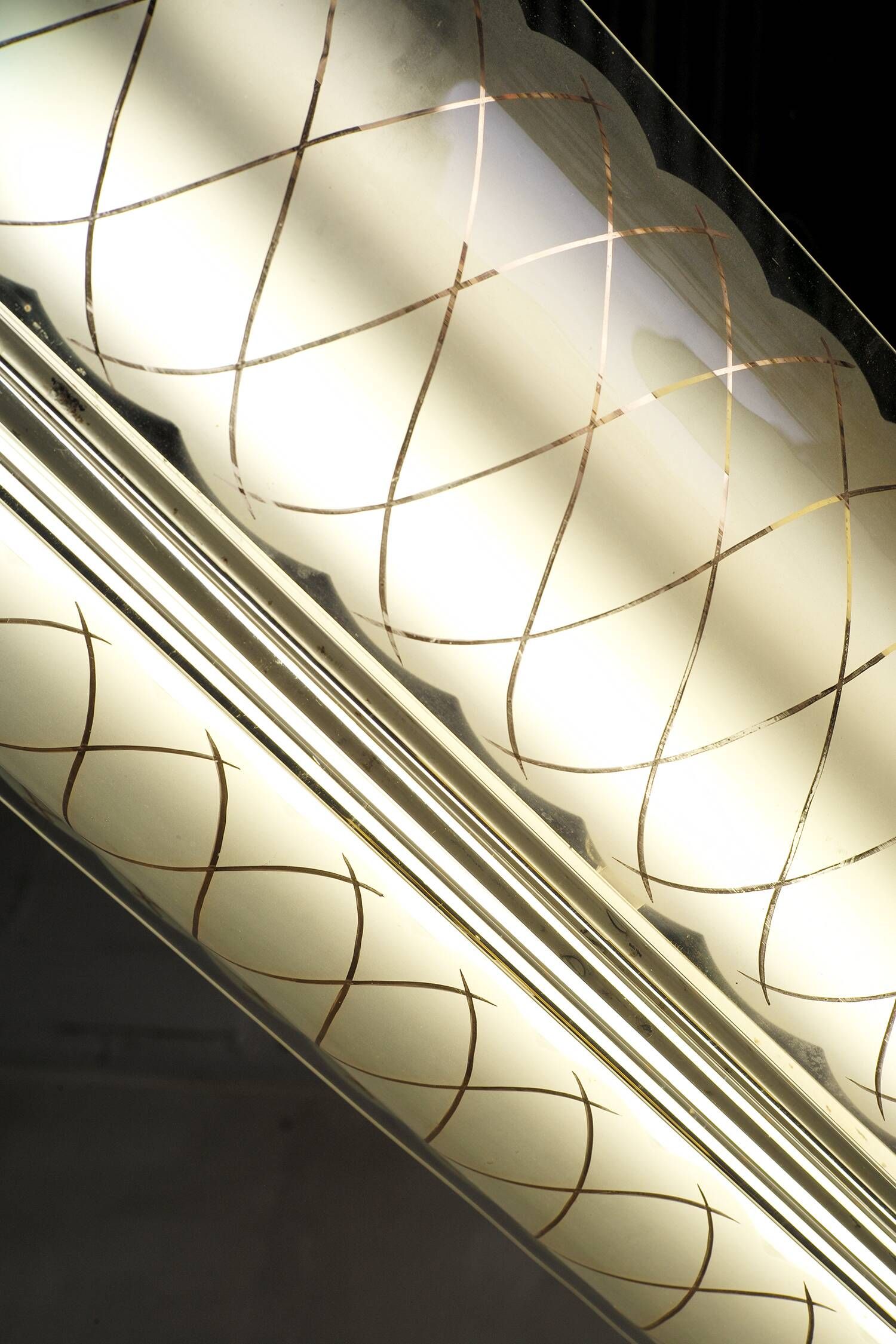 Large cast glass and brass pendant light Maison Lunel France 1960