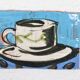 Painted terracotta tile, coffee cup