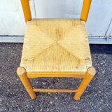 Four wooden and straw stools 70