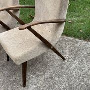 Art Deco set 1940 - 2 bridge chairs and a brown stool, wood and fabric.
