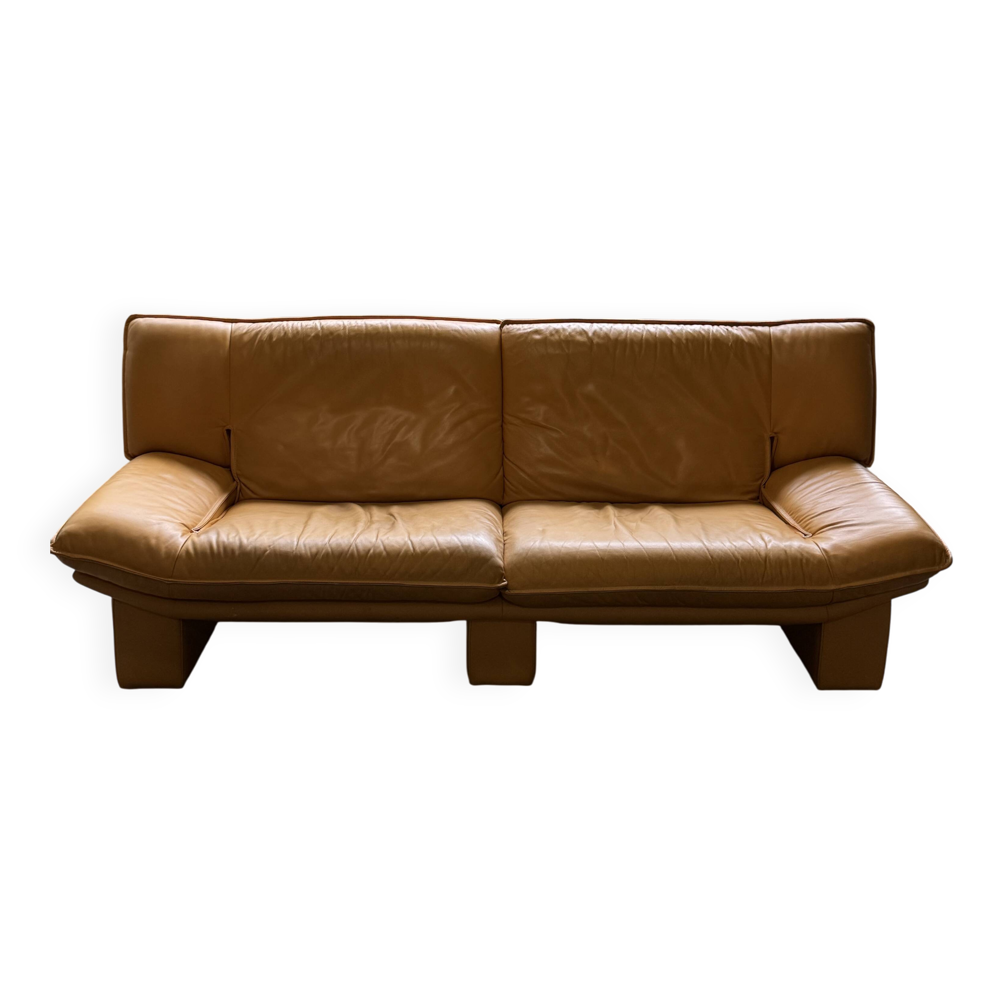 "Ambassador" Three-Seater Sofa – Yellow Leather – Nicoletti Salotti – 1980s
