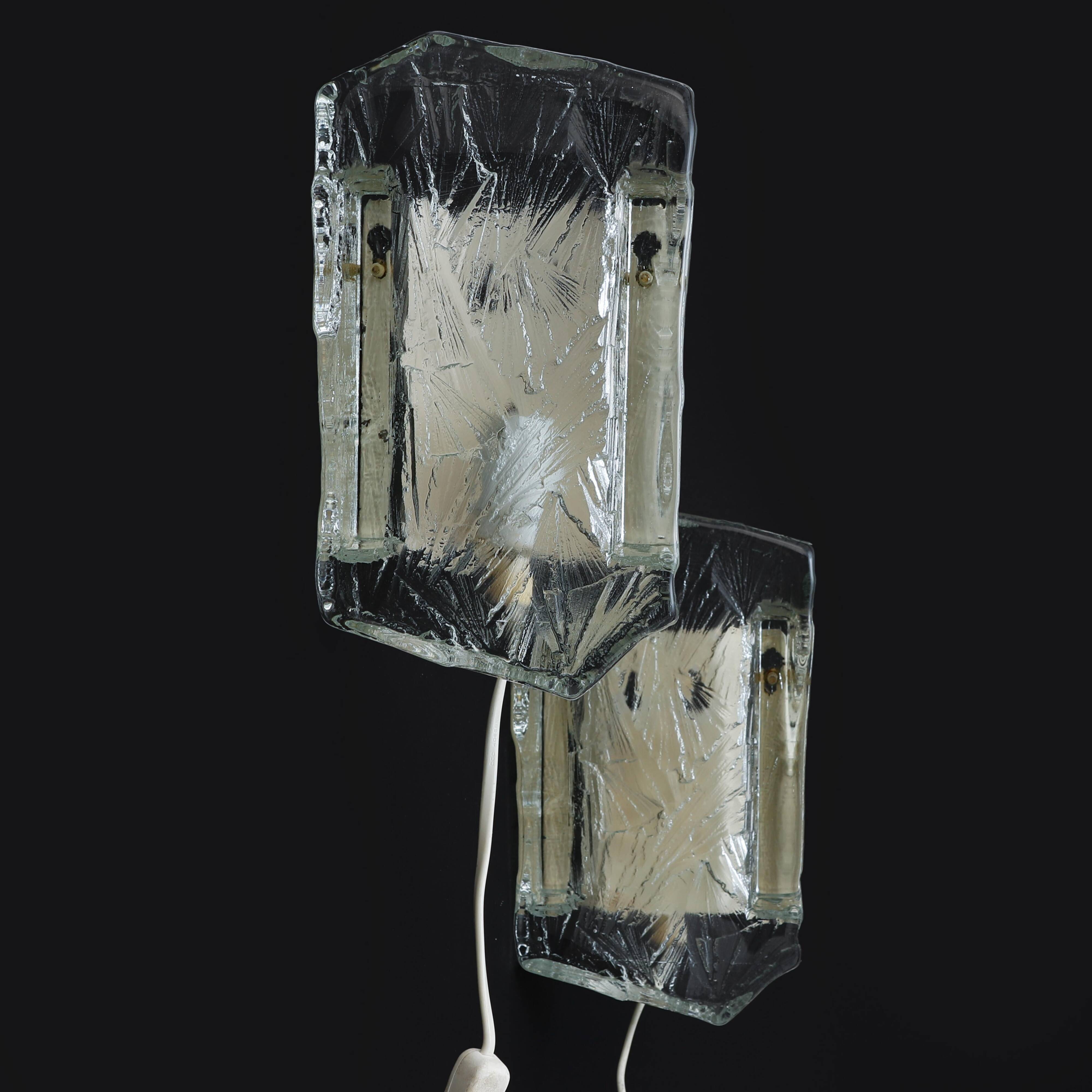 Wall lamps model "ice" marked nafa 484, nybro armaturfabrik, 1960s.