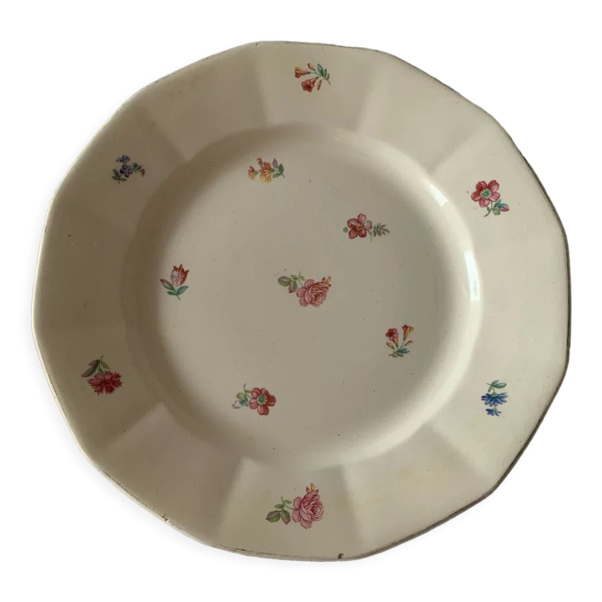 Plate flat flowered sarreguemine numbered