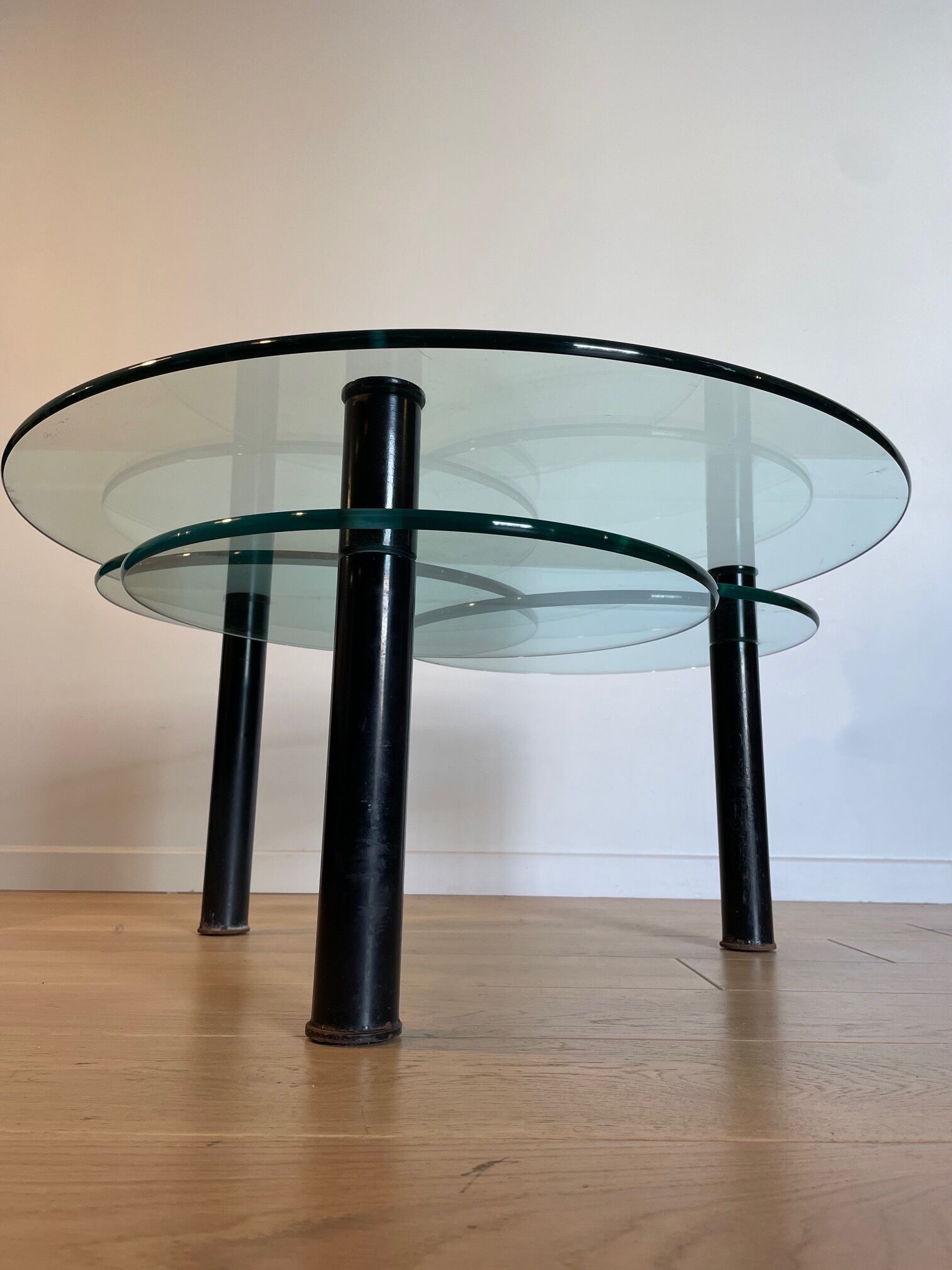 Glass coffee table and black base