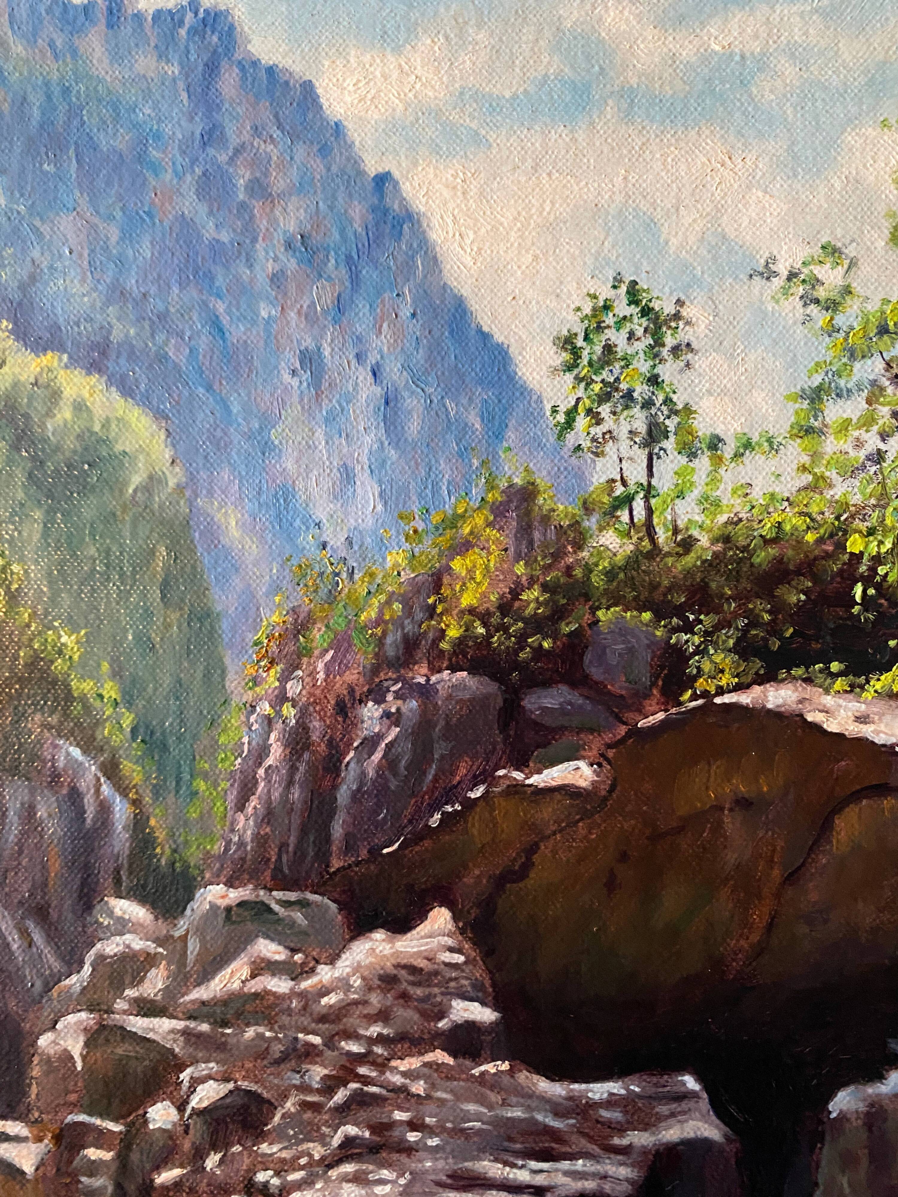 HST painting "Grand canyon of the Verdon Gorges" signed Lecompte + frame