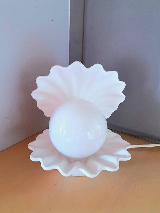 Ceramic and opaline shell lamp from the 80s