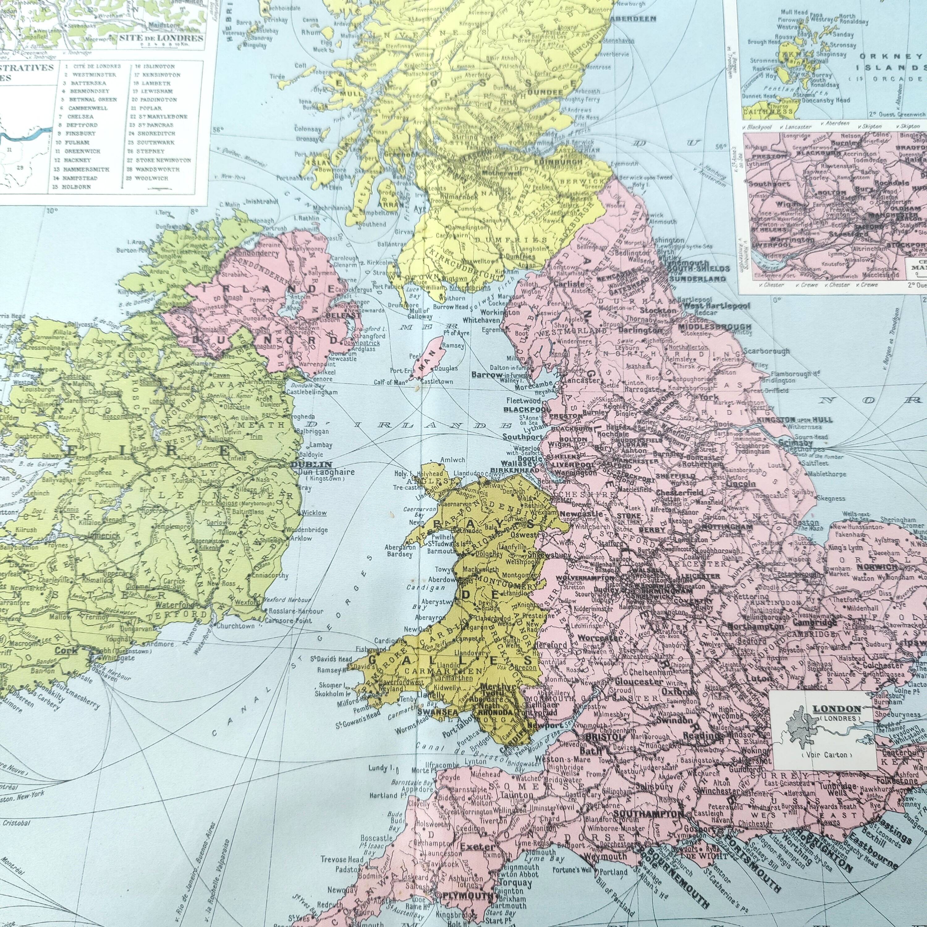 Old map of Great Britain and Ireland 43x43cm from 1950
