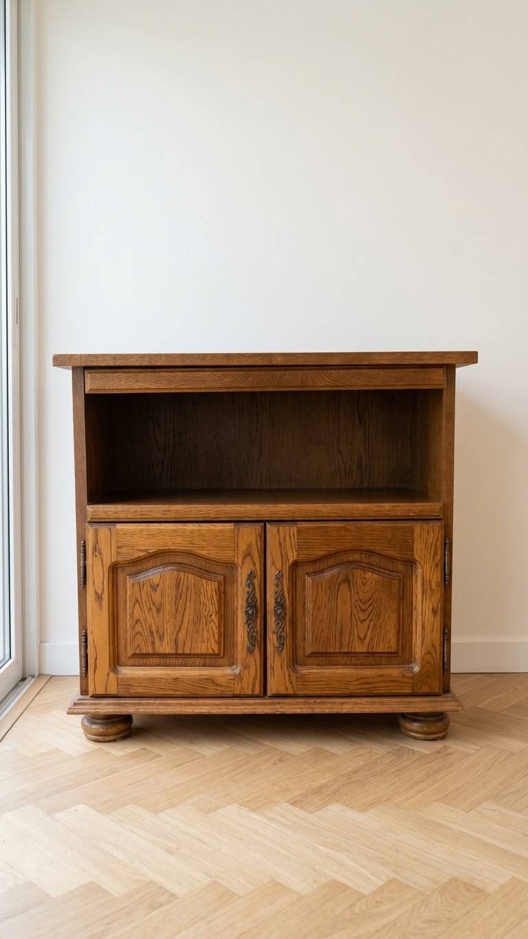Traditional antique TV cabinet made of solid wood.