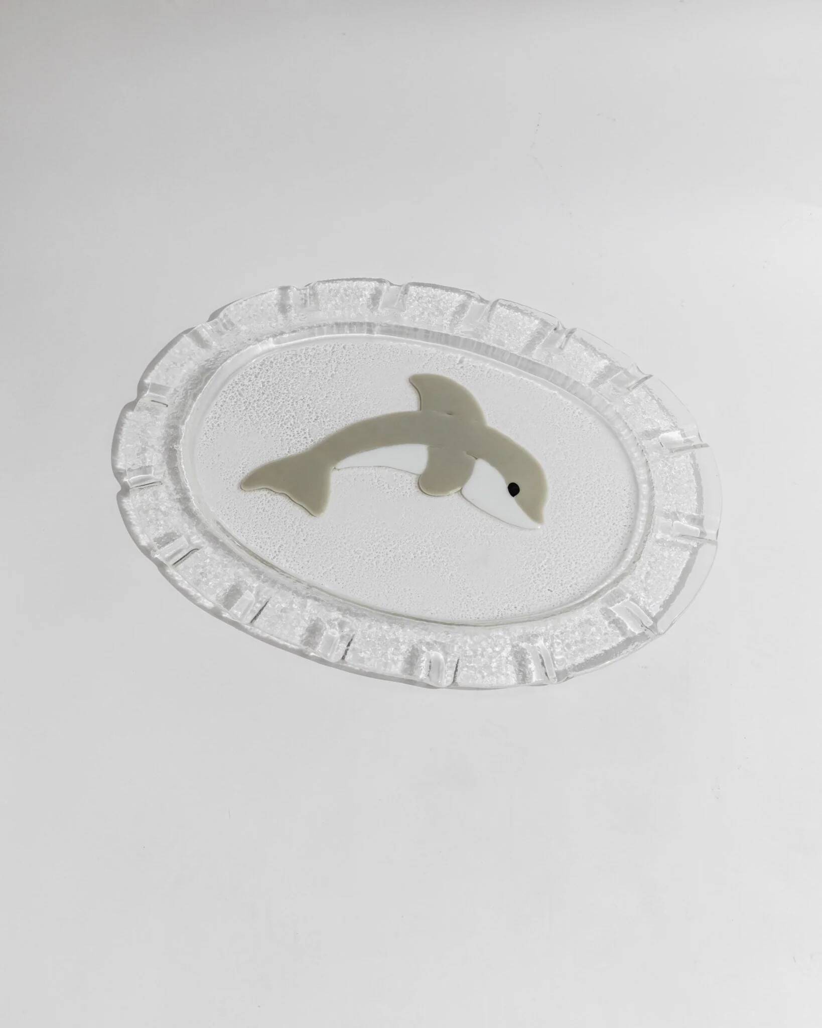 Vintage Murano glass serving platter with dolphin decoration, Italy, 1980s.