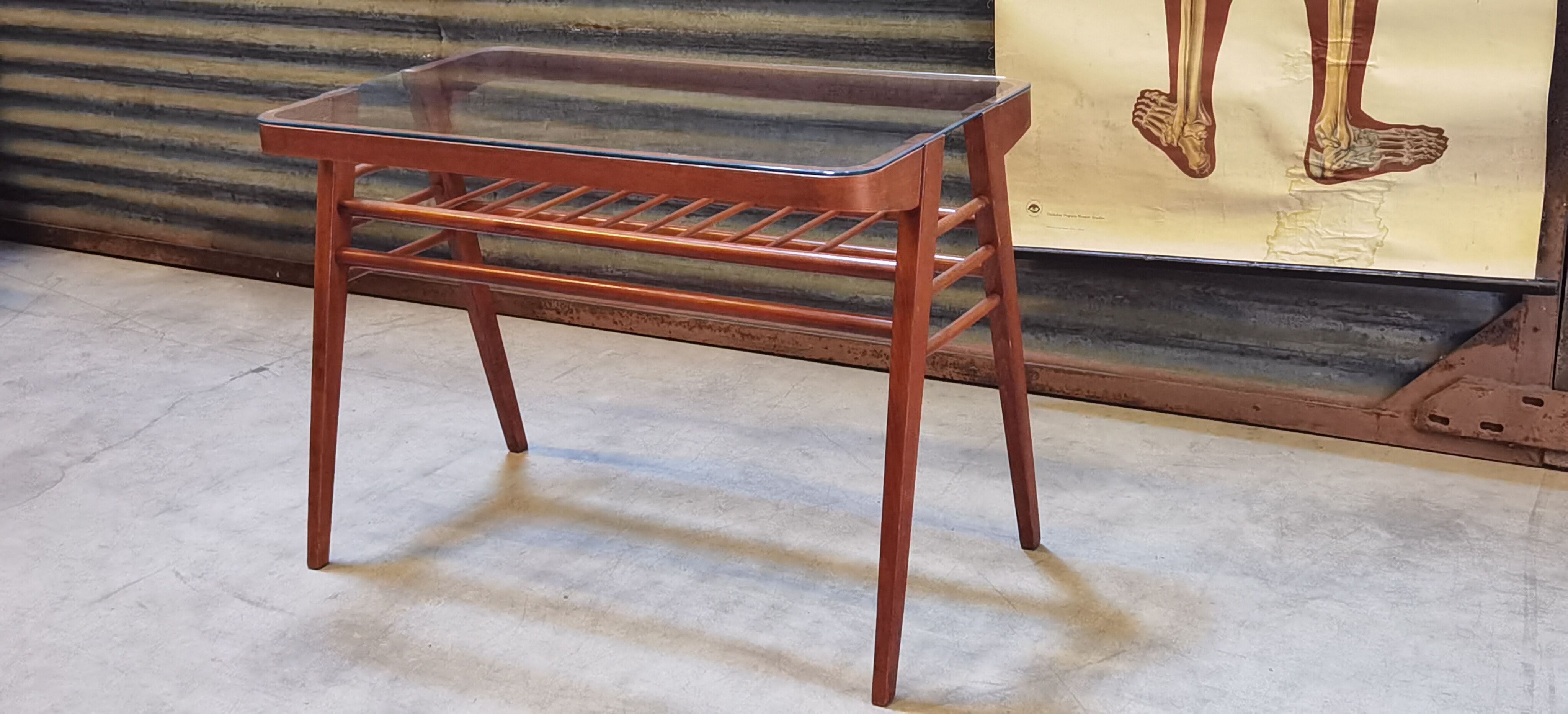 Side table or wood and glass console by Frantisek Jirak 1960