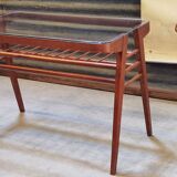 Side table or wood and glass console by Frantisek Jirak 1960