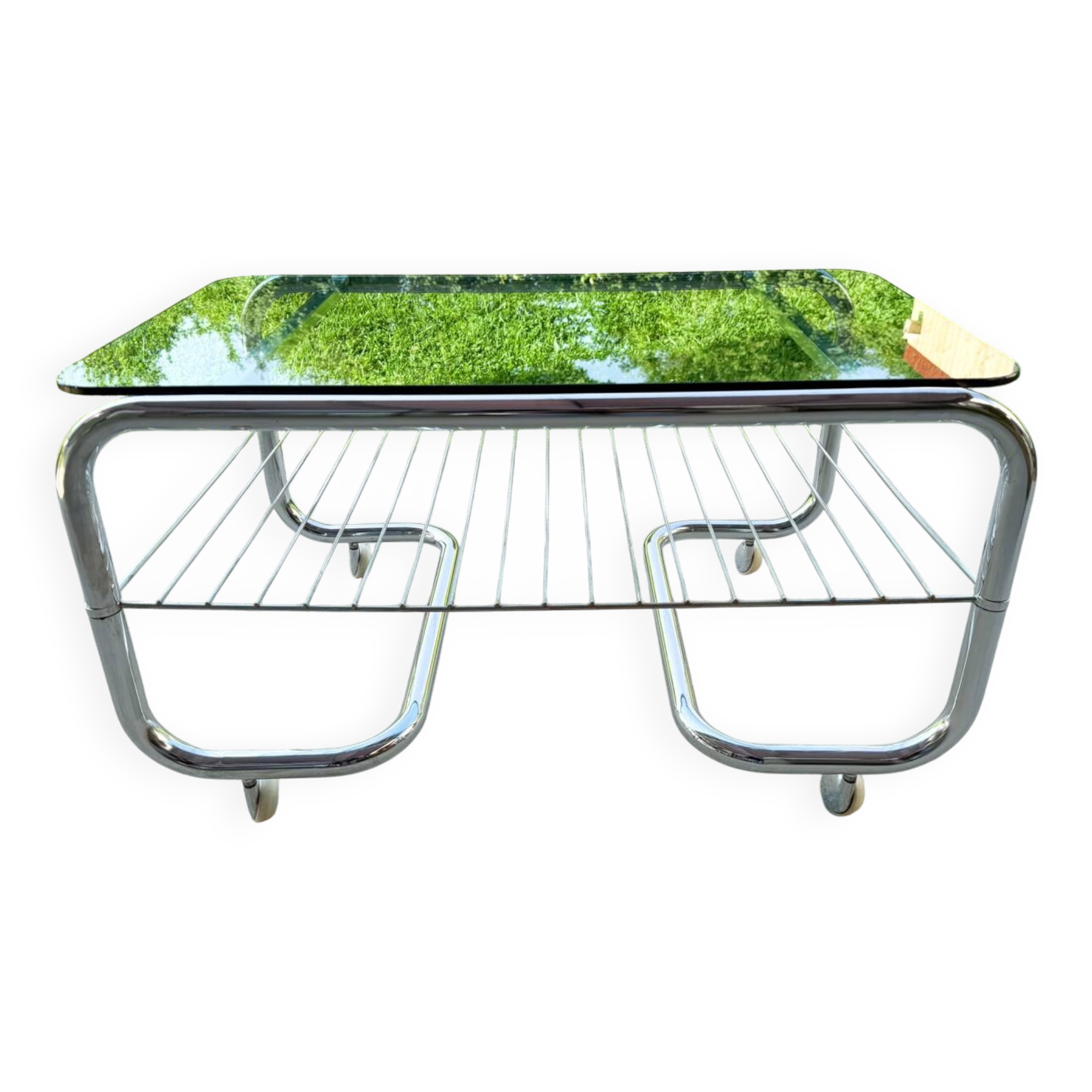 70s chrome and glass tubular frame coffee table