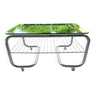 70s chrome and glass tubular frame coffee table