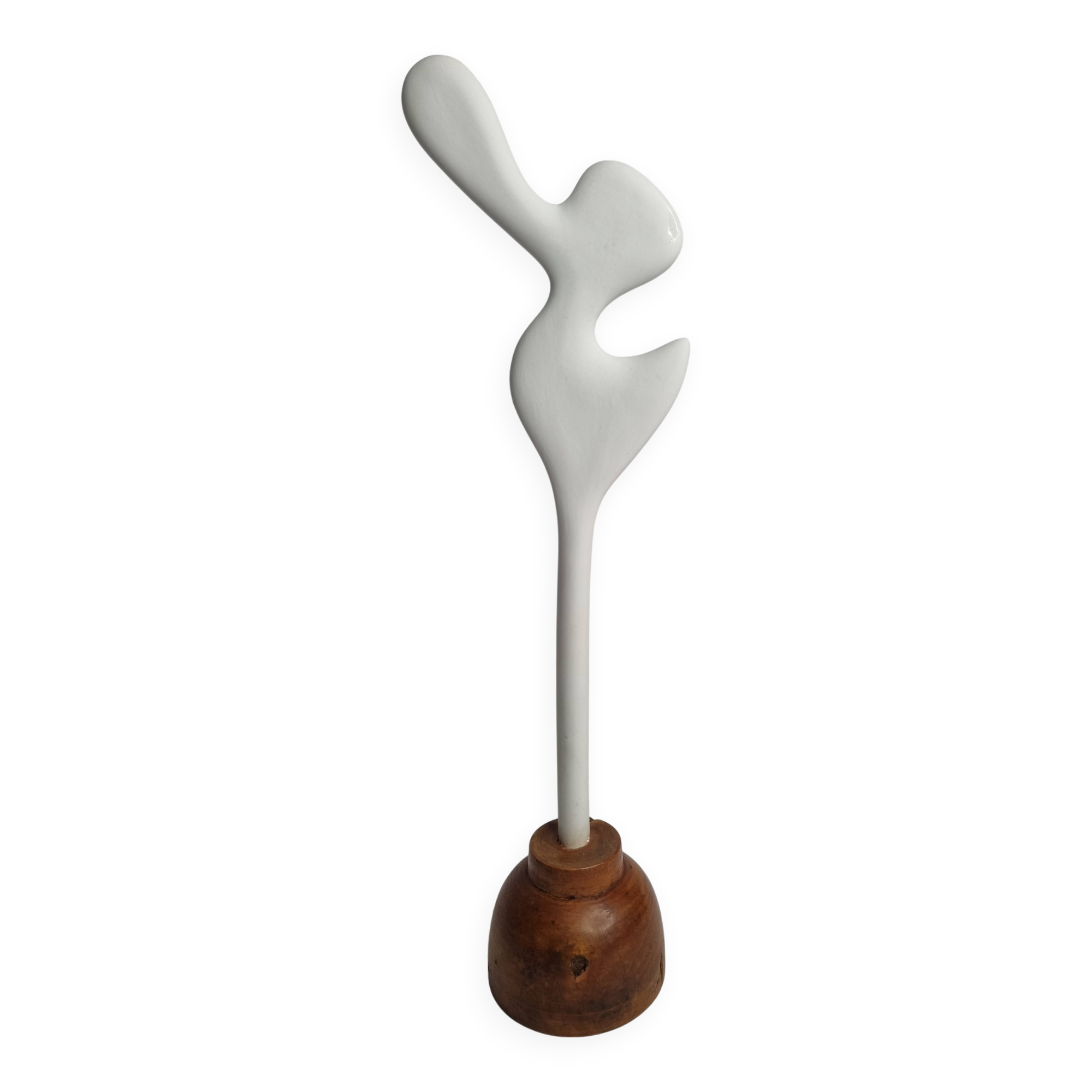 Biomorphic-inspired sculpture, on an industrial wooden base, 37 cm