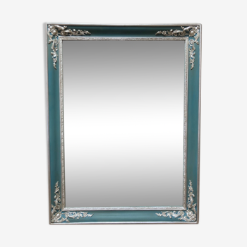 Miroir ancien argenté et bleu 79x60cm