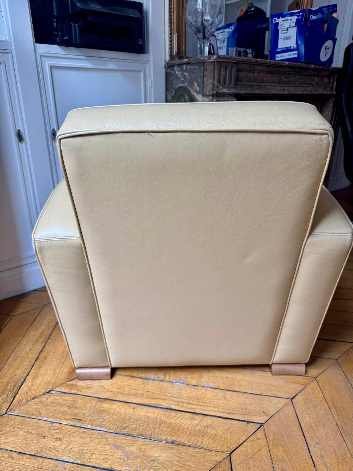 Fauteuil Hugues Chevalier – modèle Pullman – cuir & bois – Art déco