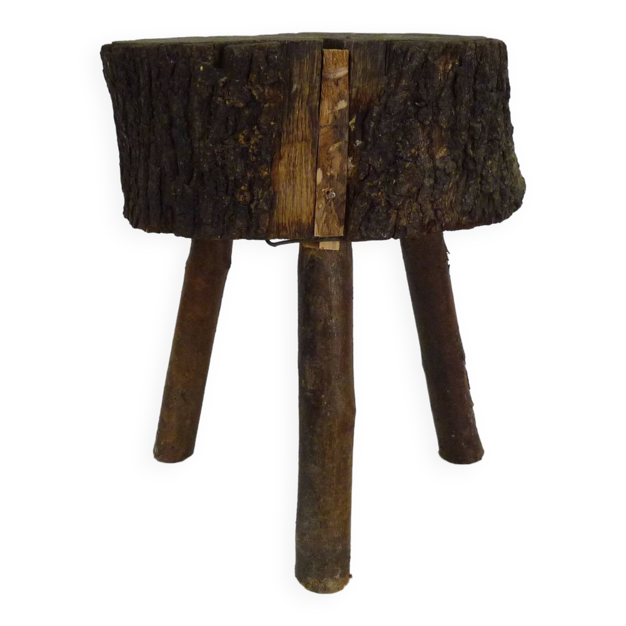 Tripod oak milking stool, Ariège peasant art, France (19th century)