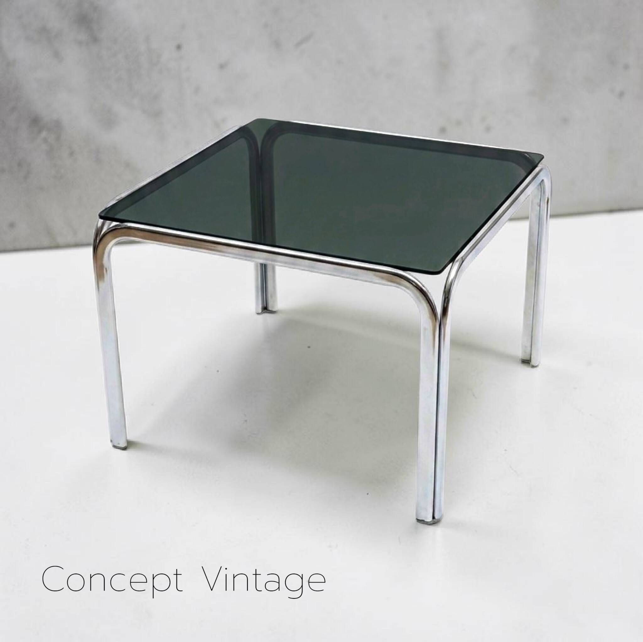 Vintage 70s coffee table - Chrome & smoked glass