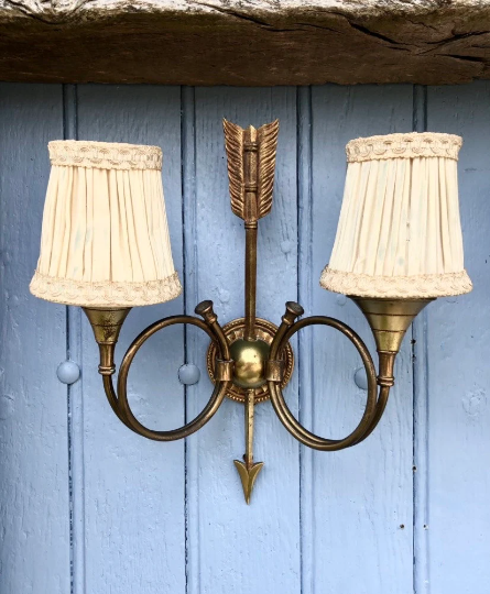 French neoclassical antique wall sconces  highly detailed with hunting horn and arrow motif hunting