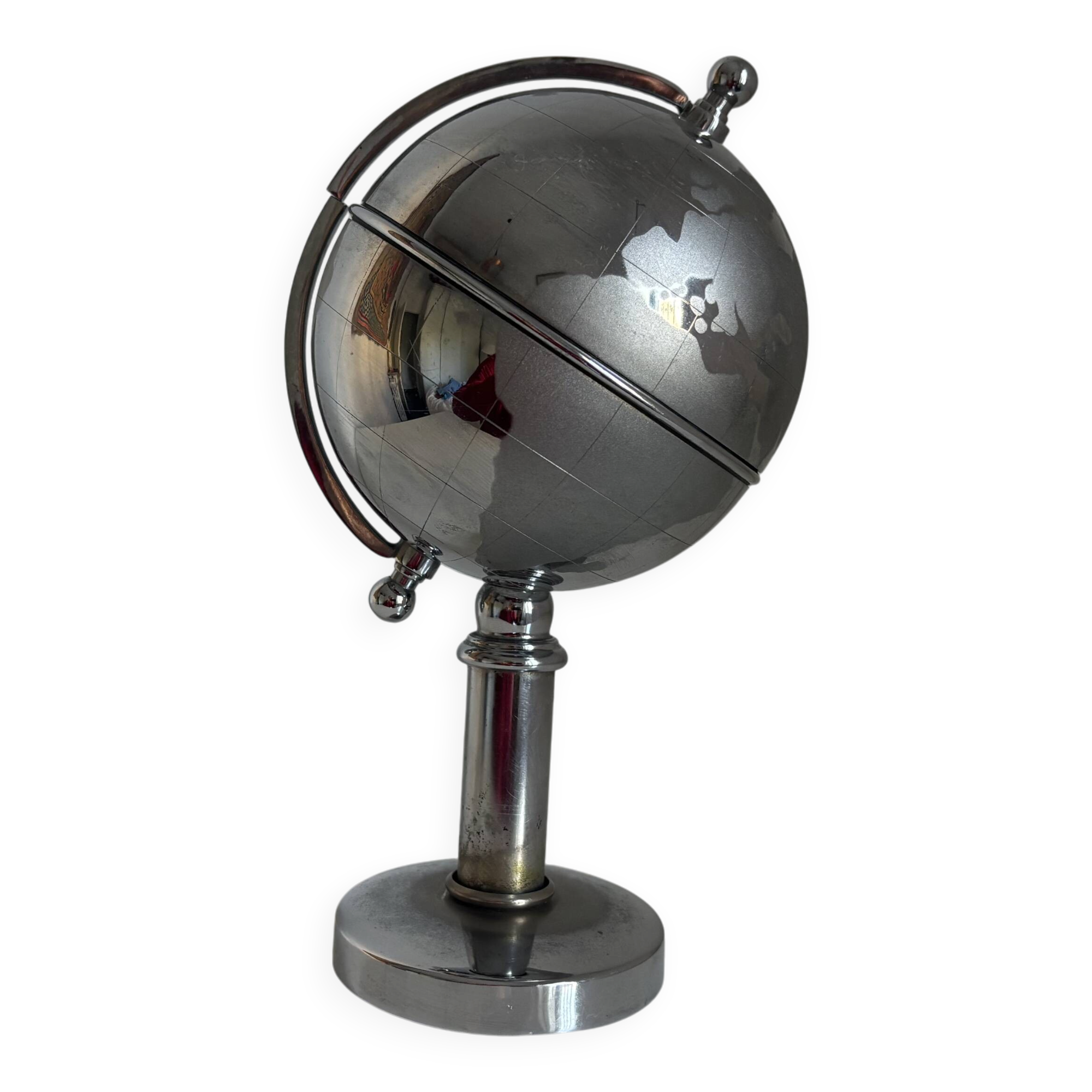 Vintage 1960 cigarette case world map chrome dispenser - 22 x 13 cm