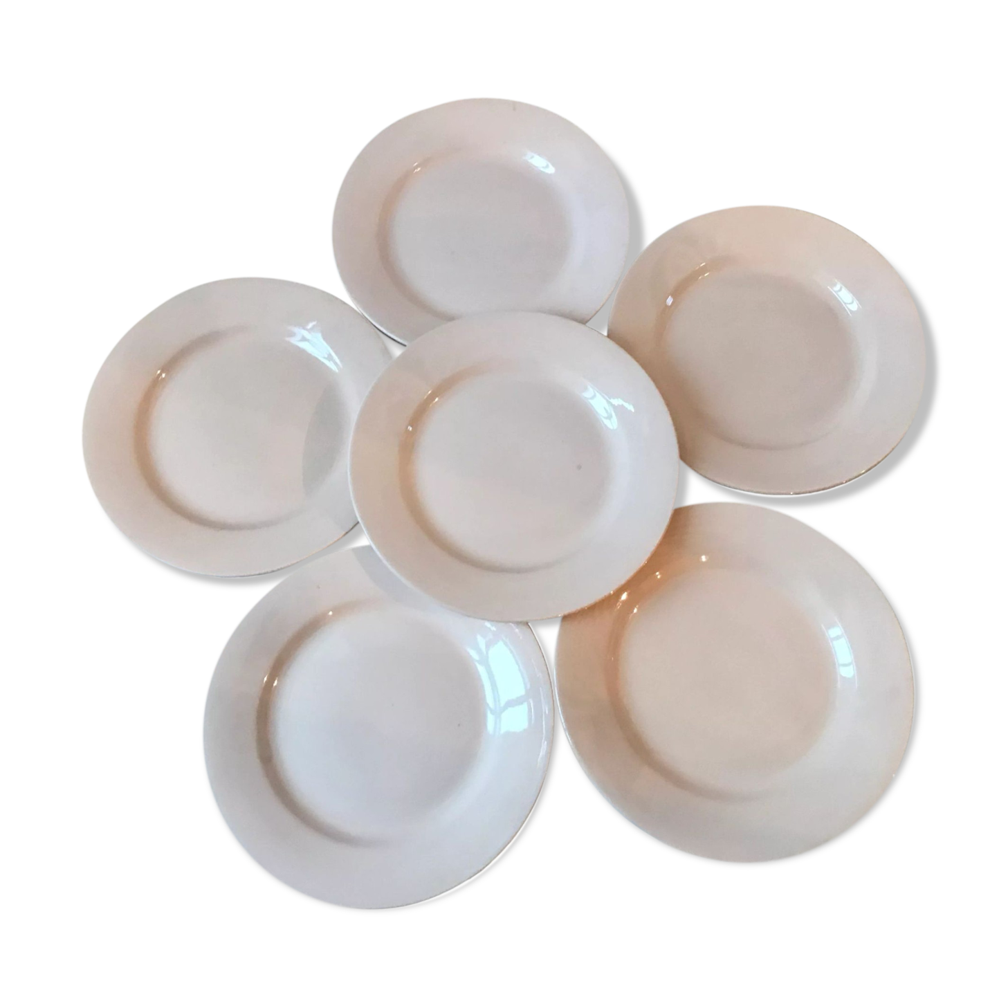 Set of 6 flat plates Digoin Sarreguemines pale pink 50s