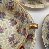 Set of 8 Limoges porcelain coffee cups from France with floral and gold pattern