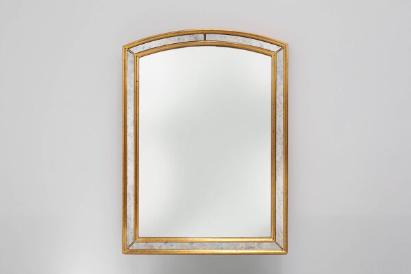 Miroir de Deknudt avec panneaux latéraux en verre fumé marbré dans un cadre en bois doré