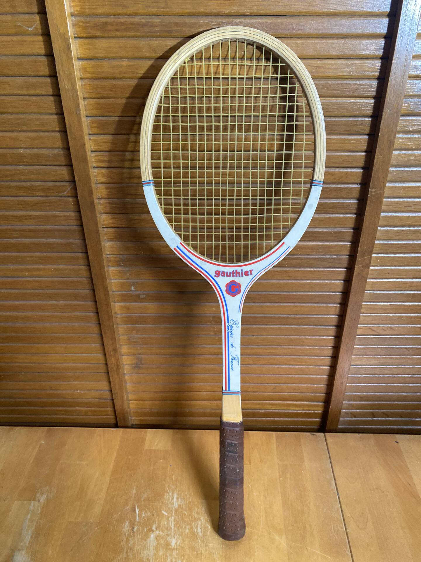Vintage wooden tennis racket gauthier france team