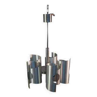 Vintage brushed aluminum pendant light, 1970s design
