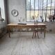 Pine and oak farmhouse table with multiple drawers, communal type, 240cm.