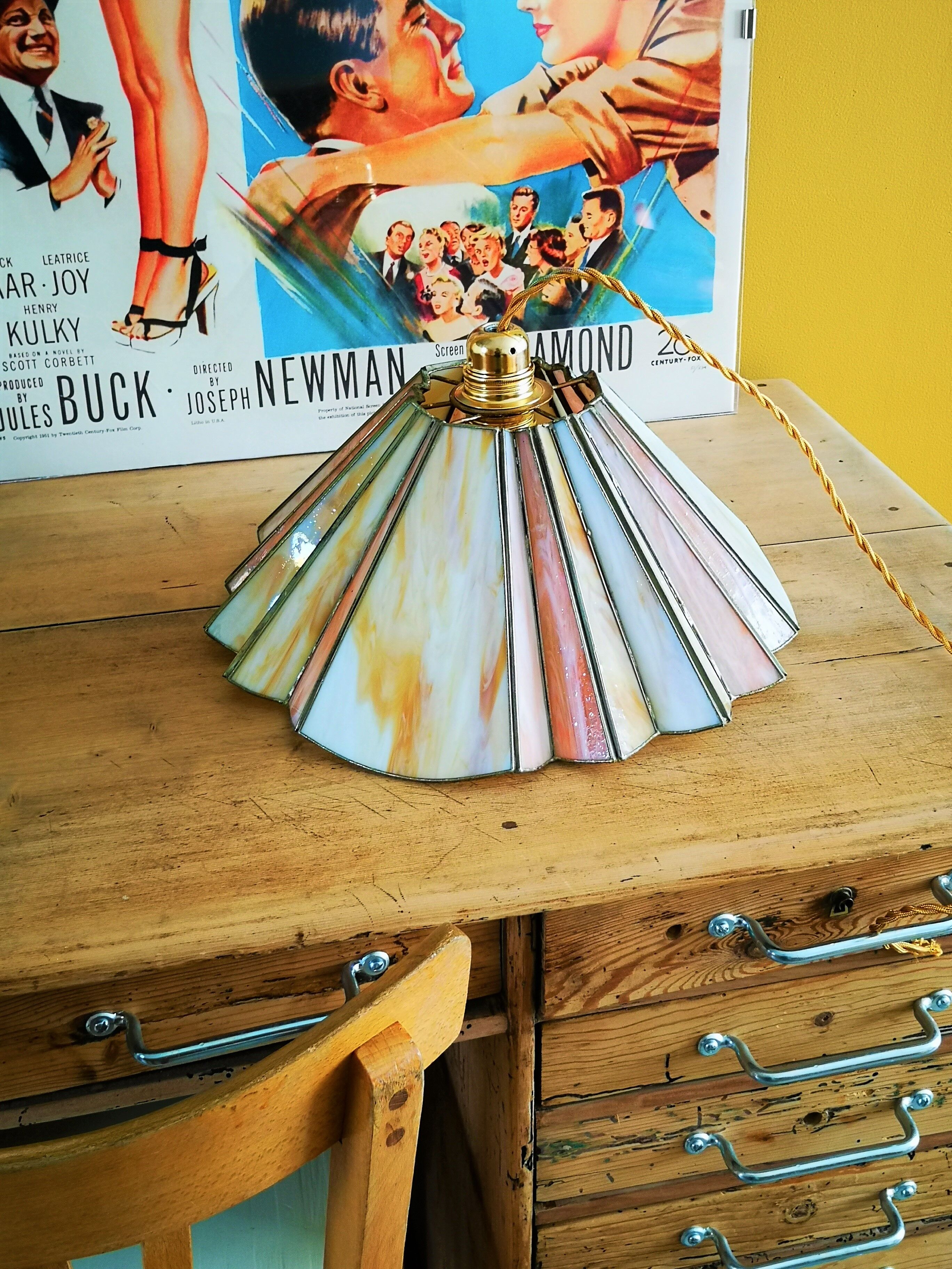 Fan hanging lamp in art deco glass paste year 40/50