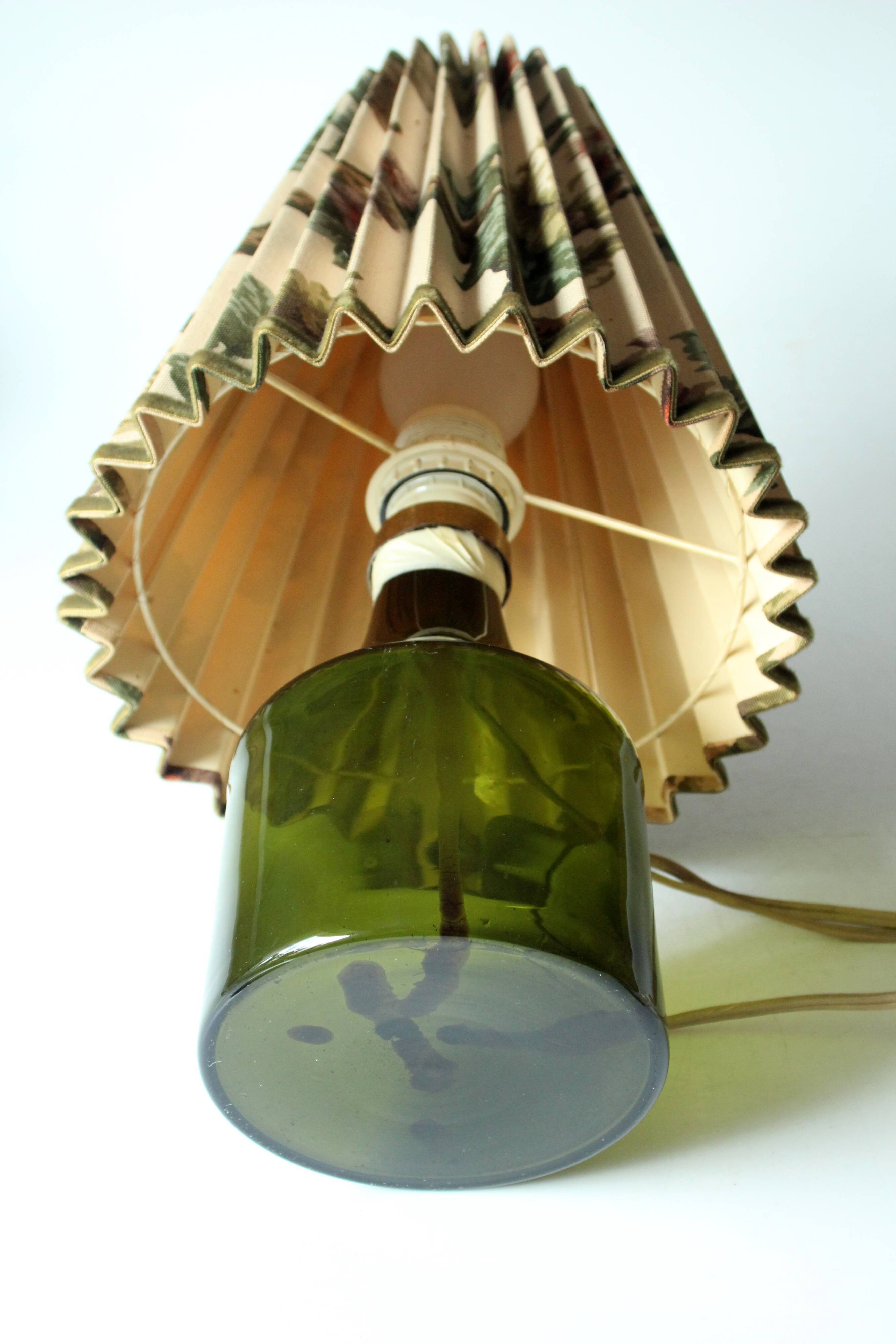 Rockabilly glass footed table lamp with a fabric lampshade, comes direct from the 1950s