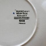 6 vintage Gien faience dessert plates, Nancay model, hand-painted blue floral pattern