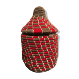 Berber wool and gray and Red raffia basket