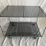 Smoked glass & steel rolling trolley