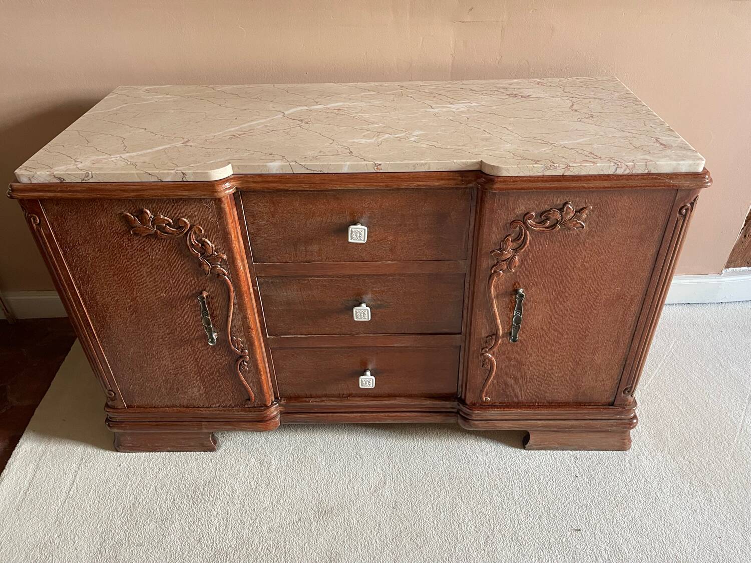 Wooden and beige marble chest of drawers
