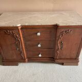 Commode en bois et marbre beige