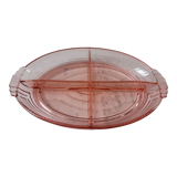 Plat en verre rose à compartiment art déco années 30-40